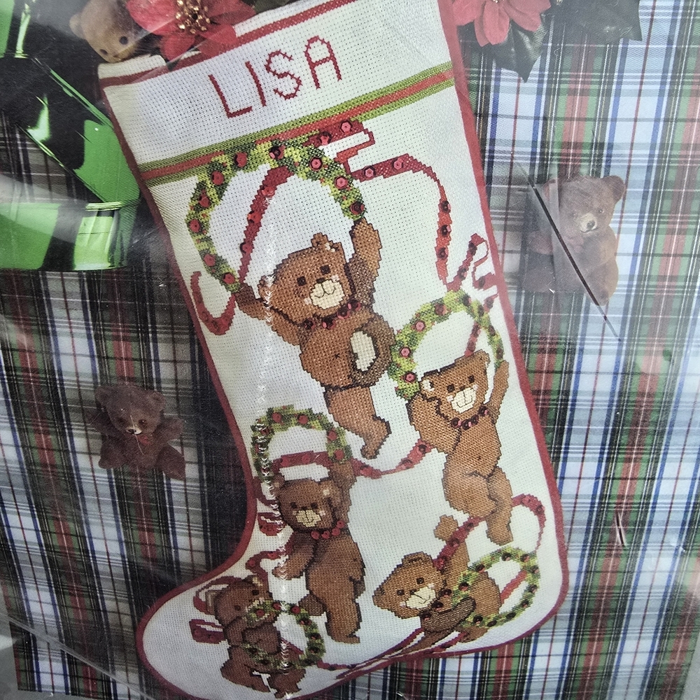 Something Special Teddy Bears and Wreaths Counted CrossStitch Christmas Stocking